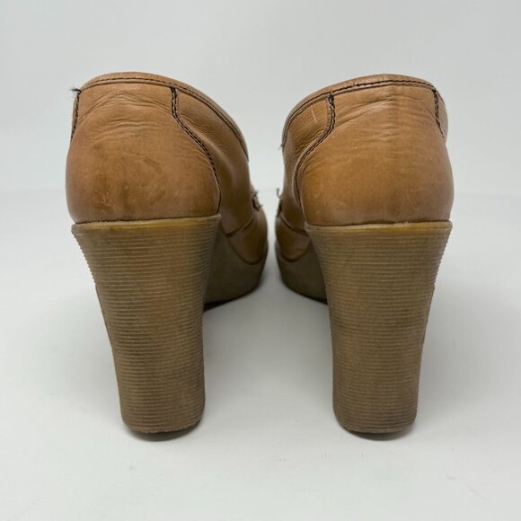 Vintage 1970s Famalore Hi-Up Platform Wedge Slip On Leather Loafer Hippie Boho - Picture 4 of 8
